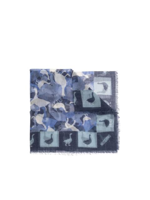 duck-print frayed-trim cashmere scarf