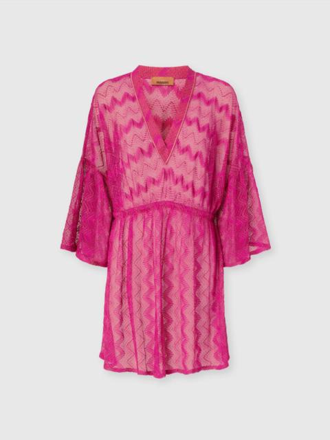 Cover-up dress in zig zag lamé viscose with wide sleeves