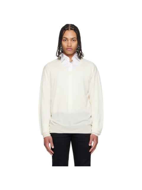 Off-White Fine Gauge Cashmere LS V-Neck Sweater