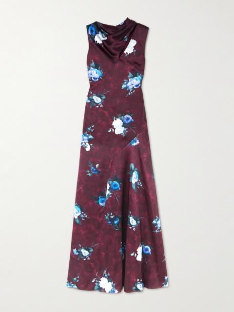 Asymmetric Cutout Floral-print Duchesse-satin Gown