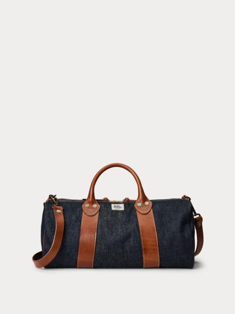 Leather-Trim Indigo Denim Duffel