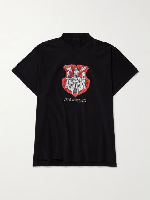 Antwerpen Inside Out Oversized Distressed Printed Cotton-Jersey T-Shirt Black
