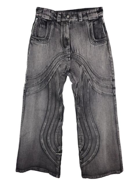 wave-pattern faded-wash jeans