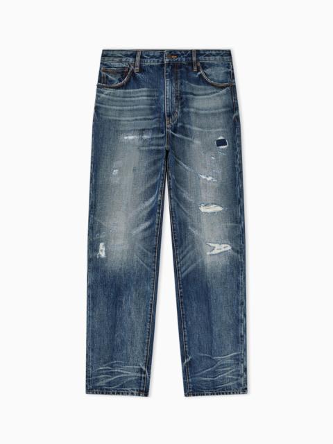 J22 REGULAR-FIT, STONE-WASHED DENIM JEANS WITH RIPS