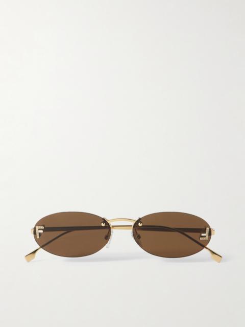 Oval-frame Crystal-embellished Gold-tone Sunglasses