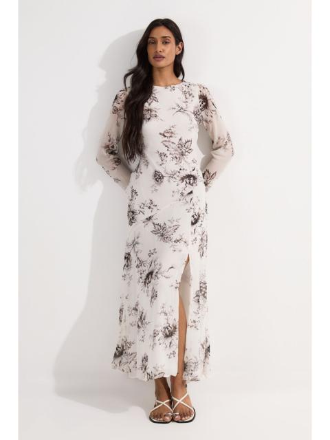 Sheer Viscose Georgette Sketchy Floral Woven Cowl Back Maxi