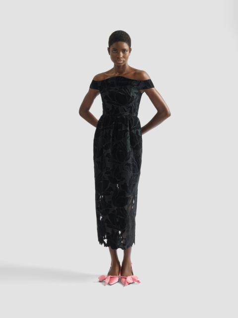 FLORAL CUTWORK OFF-THE-SHOULDER MIDI DRESS