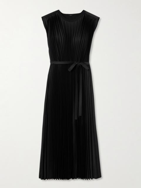 Volta Belted Plissé Satin Midi Dress