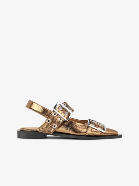 BROWN METALLIC FEMININE BUCKLE BALLERINAS