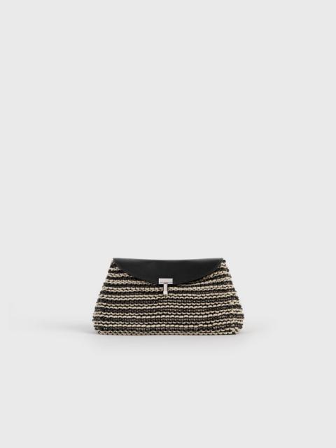 Mini T-lock woven-leather clutch black/sand