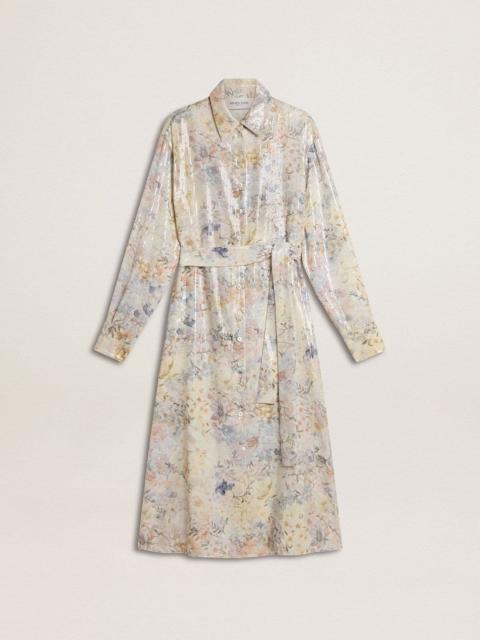 Women's shirt dress with multicolor sequined floral print