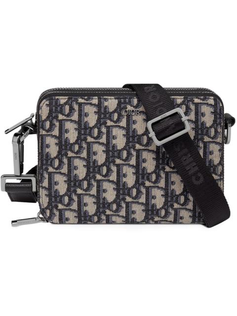 Dior Pouch with Shoulder Strap Oblique Jacquard Beige/Black