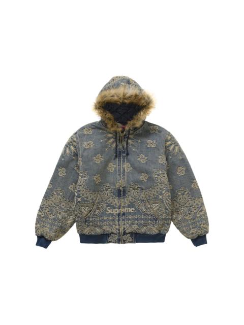 Supreme Bandana Jacquard Denim Hooded Work Jacket Blue