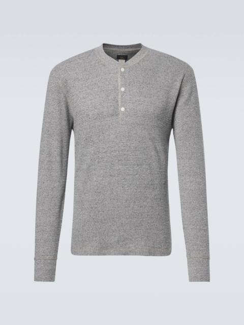 Waffle-knit cotton Henley shirt