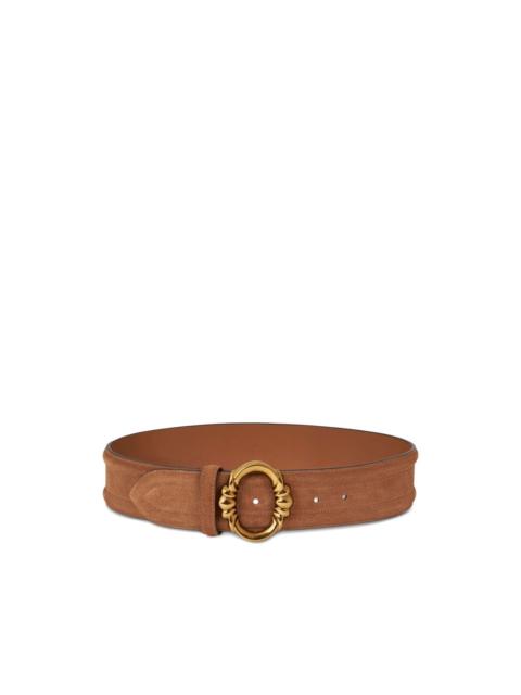 oval-buckle suede belt