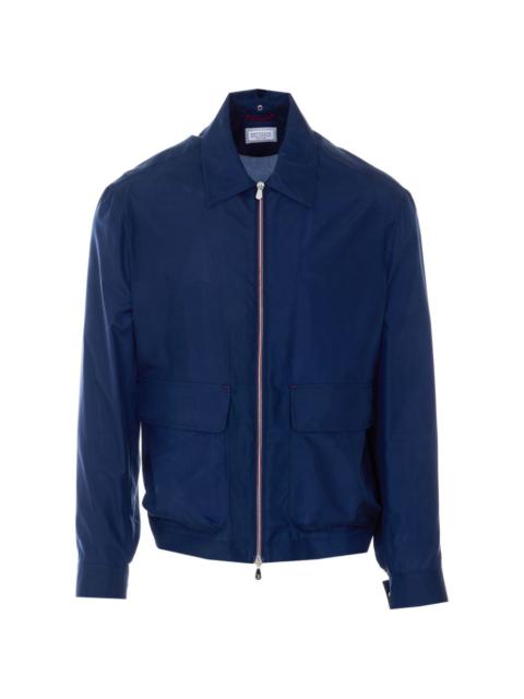 zip button silk jacket