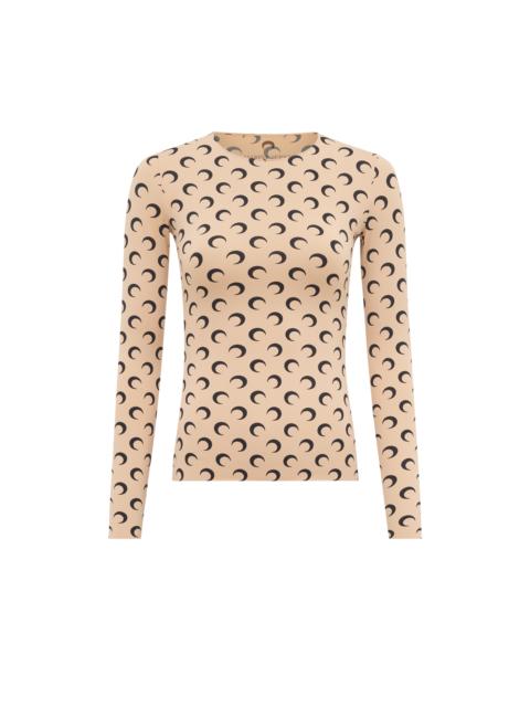 Moon Printed Jersey Second Skin Crewneck Top