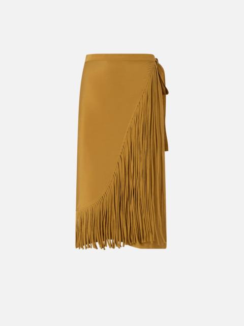 CALF-LENGTH WRAP SKIRT WITH FRINGING