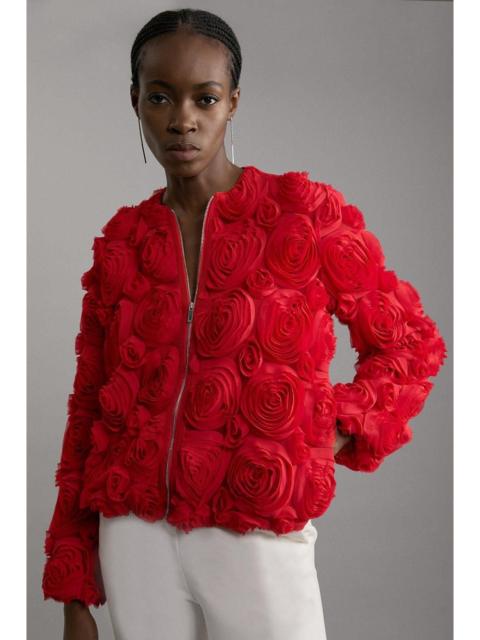 Crinkle Rosette Woven Bomber Jacket
