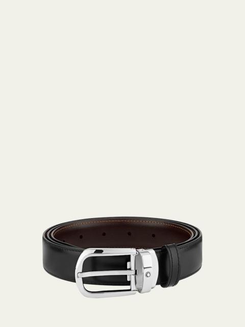 Men's Horseshoe-Buckle Reversible Leather Belt