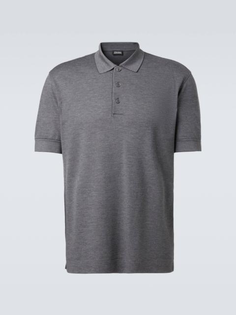 Cotton and silk piqué polo shirt