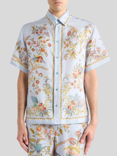 OVERSIZED SILK SHIRT WITH PLACED FLORA AND FAUNA PRINT