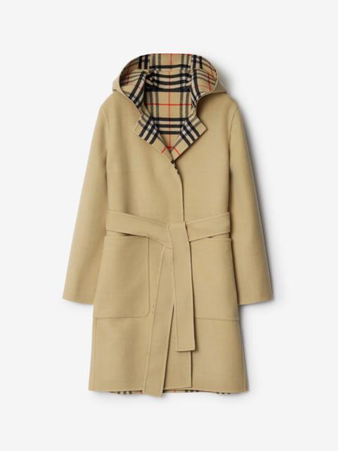 Mid-length Reversible Check Wool Car Coat