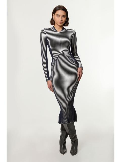 Stripe Fitted Long Sleeve Knitted Midi Dress