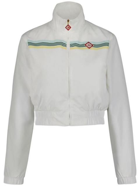 crochet-trim zip-up track jacket