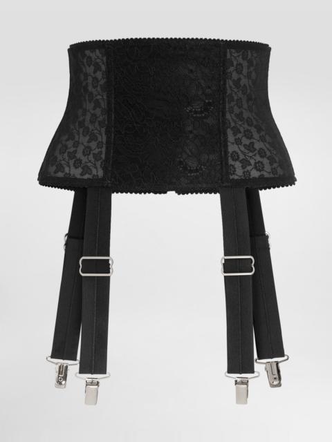 Stretch marquisette corset belt with garters
