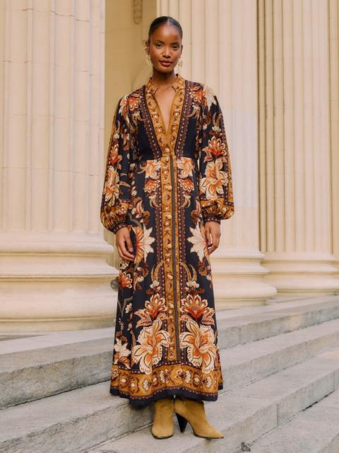 Black Majestic Garden Buttoned Puff Sleeve Maxi Dress