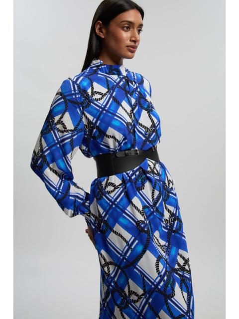 Rope Print Viscose Crepe Balloon Sleeve Maxi Dress With PU Belt