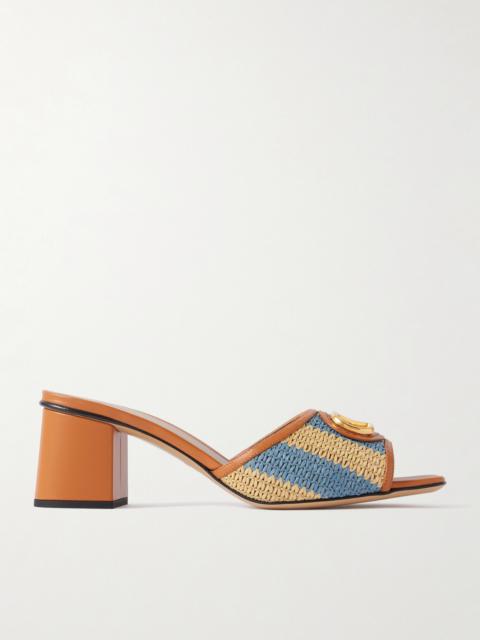 Vlogo Signature 60 Leather-trimmed Striped Raffia Mules