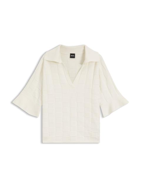 CHECK-TEXTURE SWEATER WITH JOHNNY COLLAR