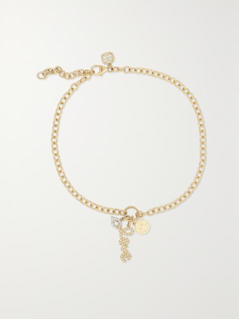 Protection, Love & Happiness 14-karat Yellow And White Gold Diamond Anklet