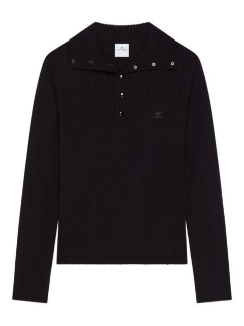 ribbed-knit polo sweater