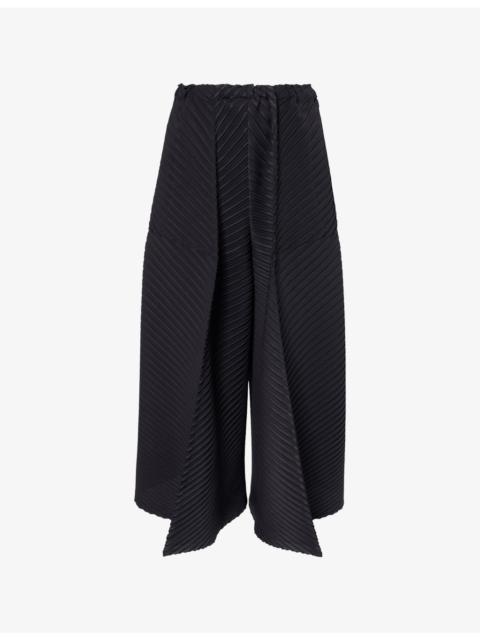 Wide-Leg Cropped Pleats Knitted Trousers