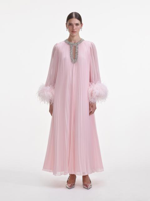 Pink Chiffon Feather Midi Dress