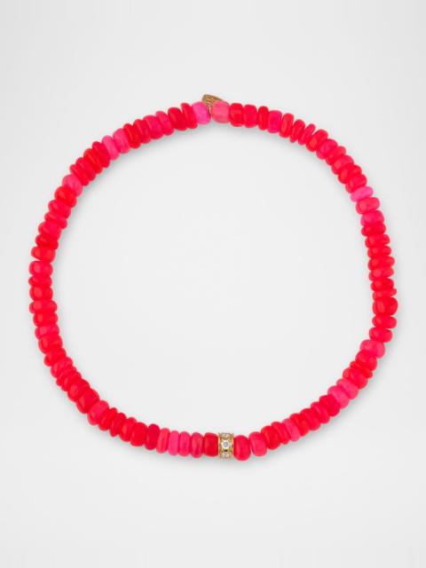 14K Pave Diamond 4mm Wheel on Hot Pink Opal Bracelet