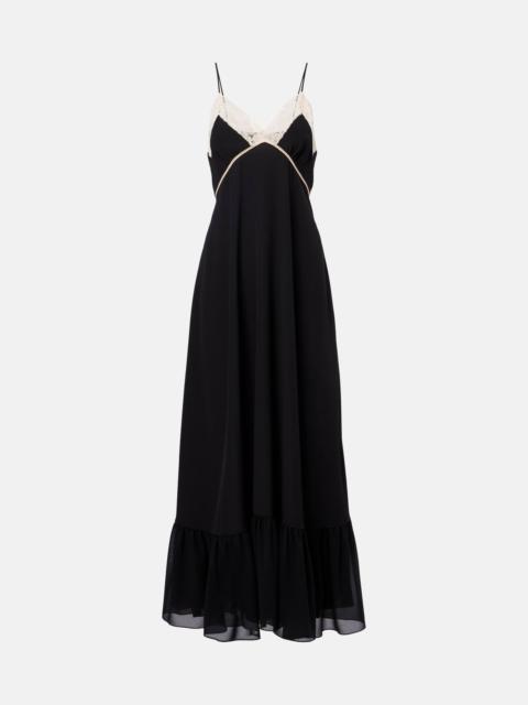 Lace-trimmed silk chiffon midi dress