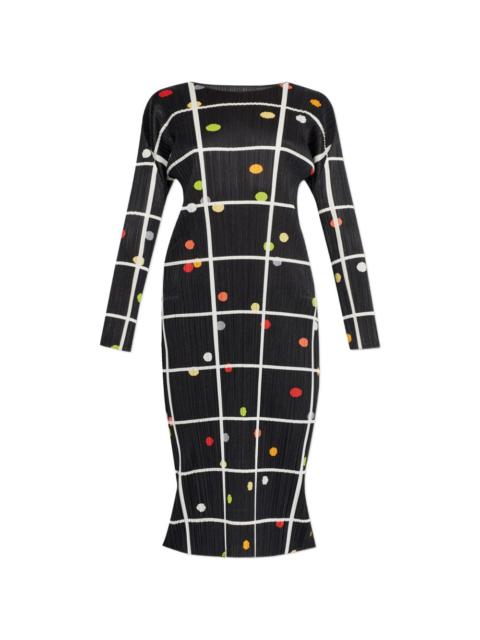 pleated grid print dress