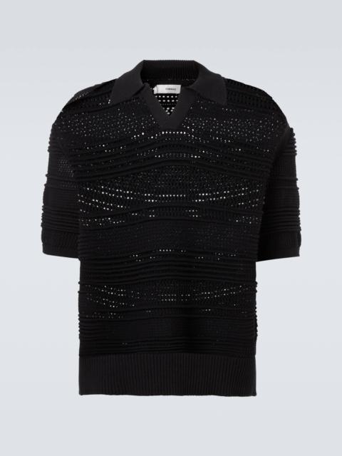 Crochet cotton-blend polo shirt
