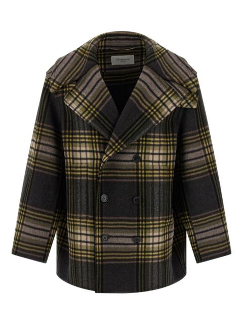 double-breasted tartan-check coat