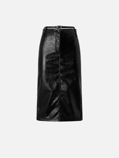 PATENT-EFFECT CALF-LENGTH SKIRT WITH BELT