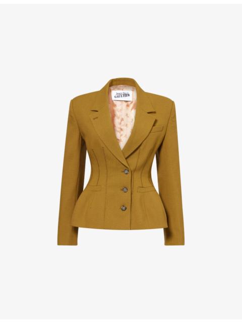 Notch-Lapels Cinched Wool-Blend Blazer