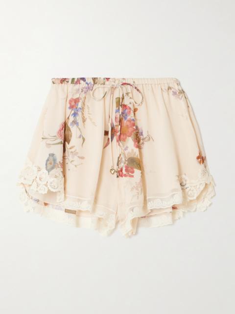 Patience Lace-trimmed Floral-print Cotton And Silk-blend Shorts