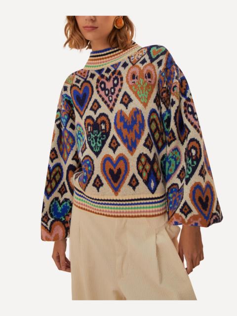 Cream Hearts Ikat Knit Jumper