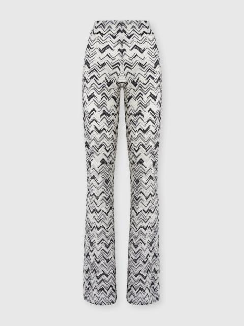 Flare trousers in slub zigzag viscose blend