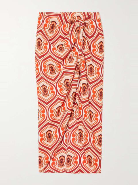 Wrap-effect printed crepe midi skirt