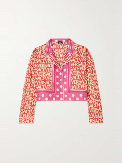 Cropped printed silk-twill shirt